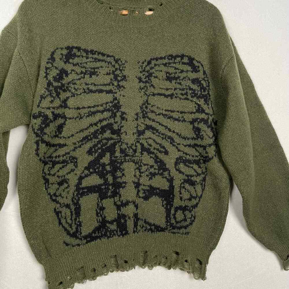 Goth Skeleton Rib Cage Distressed Super Soft Sweater Halloween Vibes Women Large - Picture 3 of 8